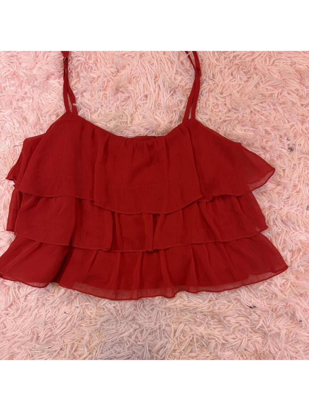 Lelis Red ruffle top with adjustable straps Size XS #ruffles #feminine